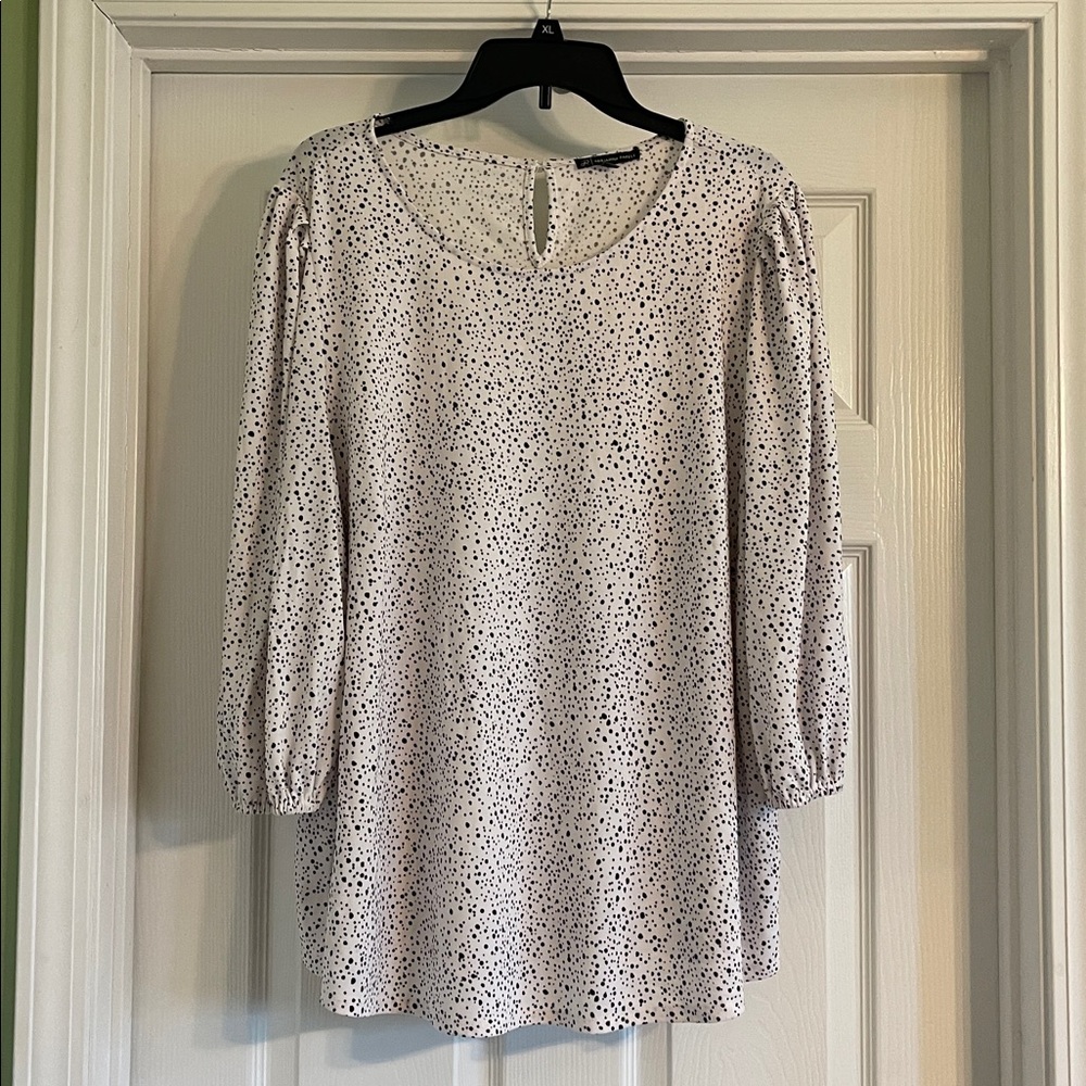 Adrianna Papell White Black Polka Dot Splatter Top-Sz 2X